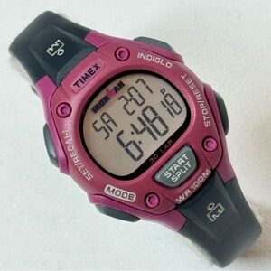 Timex Ironman 30 Lap Women's Classic Rose Pink Gray Band Digital Watch 100M